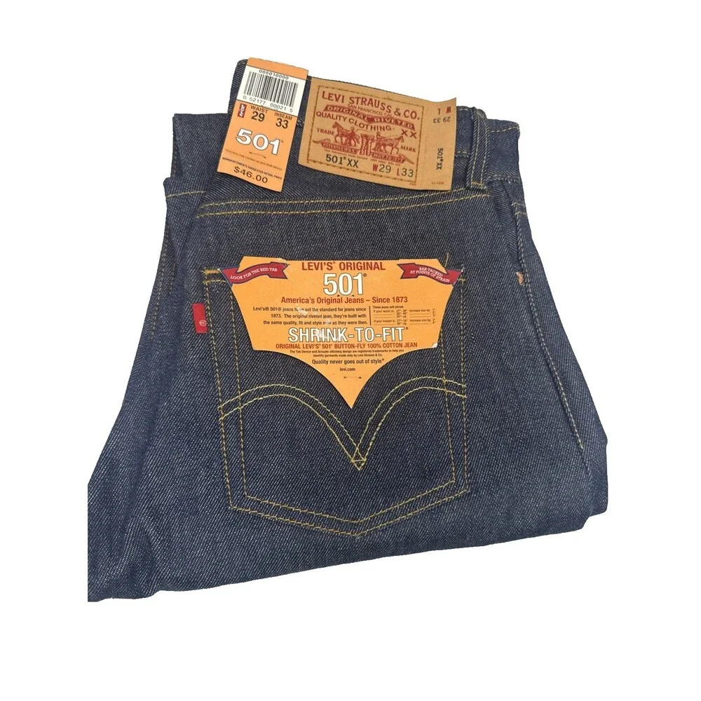 Levis 501xx Jeans Mens 29x33 Blue Shrink To Fit Vintage Denim Button Fly NWT Raw